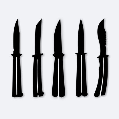 5 Butterfly Knives Black Silhouettes