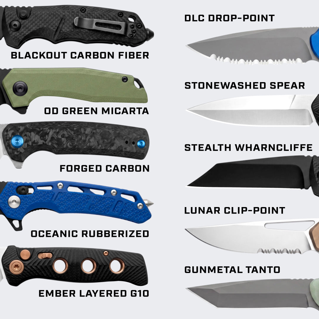 Chart of handle styles and blade shapes in the Black Ops box